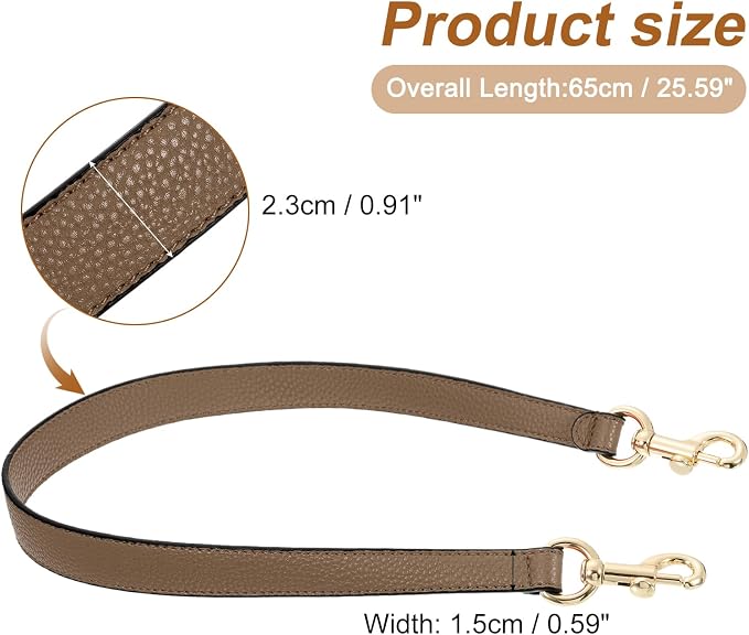 uxcell 25.59 Inch PU Leather Short Bag Strap with Clasp, Purse Handles Handbags Replacement Straps for Clutch Bag Underarm Bags, Dark Khaki, Grey Buckle