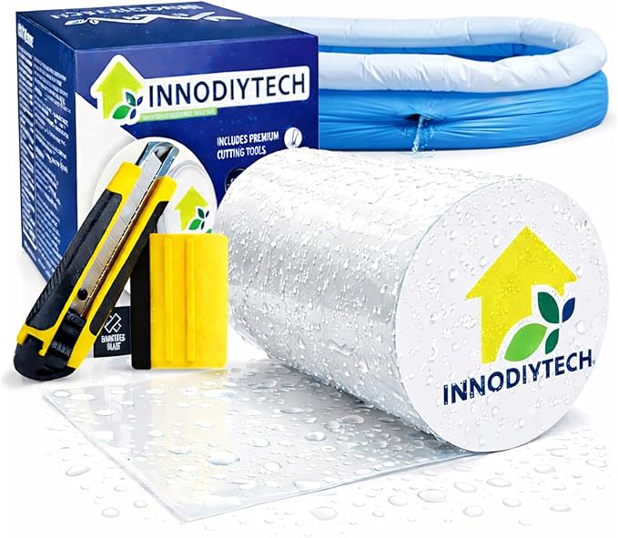Waterproof Tape for Pools 3.94" W x 4.92ft L Transparent PVC Repair for Pools, Liners, Plastic, Outdoor, Wet Surfaces, Leak Seal, Adhesive, Cutter Included.