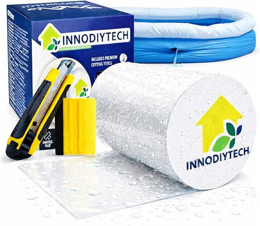 Waterproof Tape for Pools 3.94" W x 4.92ft L Transparent PVC Repair for Pools, Liners, Plastic, Outdoor, Wet Surfaces, Leak Seal, Adhesive, Cutter Included.