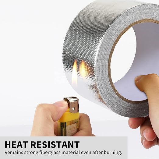 TAPEBEAR Heat Shield Tape Aluminized Fiberglass Cool Tape 3inch x 65Yards, Self-Adhesive Reflective Thermal Barrier Tape Heat Resistant for Air Dryer Vent, HVAC, Heating Unit, Auto, Pipe, 196Ft