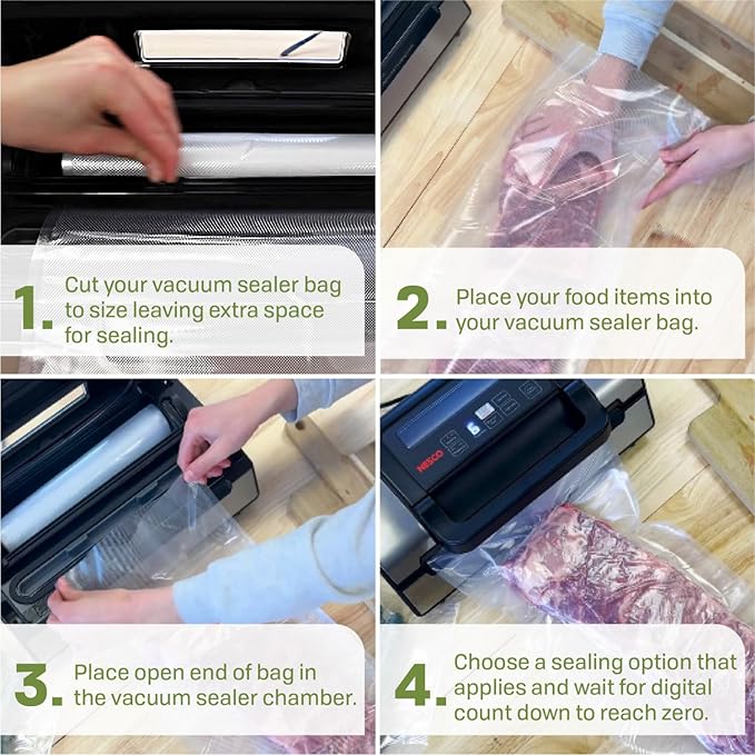 NESCO VS‑04R Vacuum Sealer Rolls for Home Food Storage, Custom‑Size 11‑Inch Bags Compatible with Nesco and Most Vacuum Sealers