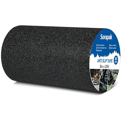 Heavy Duty 8in x 20ft Black Anti Slip Tape, 80 Grit Waterproof Non Skid Grip Tape Roll for Stairs, Ramps, Decks, Boat Decks, Floors, Warehouses & Outdoor Use