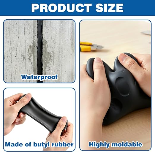 U0U 2Pack Black Moldable Silicone Putty,5mm Waterproof Multi Purpose Butyl Seal Putty Tape,Plumbers Duct Seal Putty for Sink Drain Gap Wall Repair