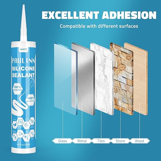 PAULINN 4 Pack White Silicone Caulk Waterproof 100% Silicone Caulk for Kitchen & Bathroom