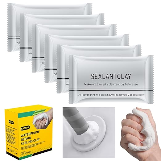 6-Pack New Type White Waterproof Sealant Mastic, Repair Sealing Clay, Quick Mending Mud for Drain Connection, Wall Hole, Air Conditioning Hole Waterproof Seal Putty