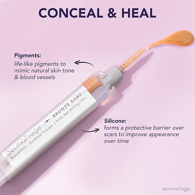 Dermaflage Scar Filler Kit - Bronze Dark - Deep Scar Cover and Waterproof Concealer for Acne Scars Wrinkles, and Ice Pick Scars Makeup, 1 mo supply