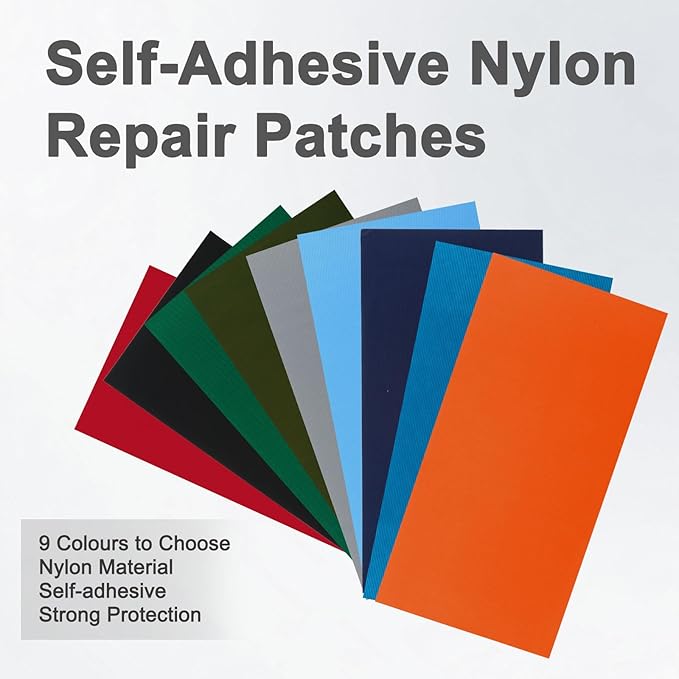 Self-Adhesive Nylon Patches Tent Repair Kit – Outdoor Gear Tenacious Repair Tape, Waterproof Fabric Patches for Clothes, Tent, Down Jacket, Backpack (8pcs, Black