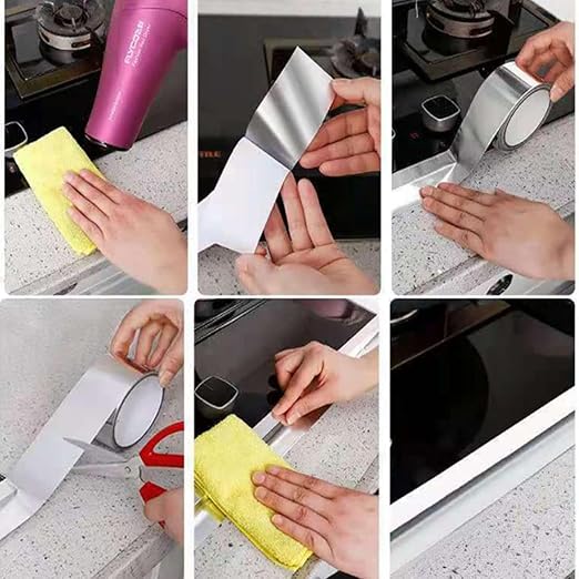 Aluminum Foil Tape, Silver Caulk Strip, Self Adhesive Waterproof Repair Duct Tape for Bathroom Toilet Kitchen Sink Basin Edge and Wall Sealing (1.18 inch x 32.8Ft)