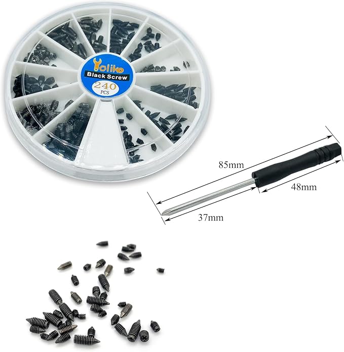 240 pcs Nickel Plated Tip Screws Pointed Cross Slot Leather Accessories 12 Sizes Belt Screws Include M2*3-M2*6, M2.5 * 3-M2.5 * 8, M3*3-M3*8 with 2mm Screwdriver for Belt Buckle Wallet Handbag Black