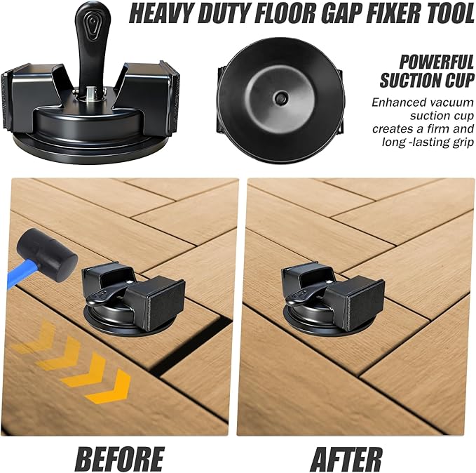 Floor Gap Fixer Tool for Laminate Floor Gap Repair,Floor Repair Kit with Suction Cup and Mallet,Perfect for Floor Gap Closing Repair Tool,Not Suitable for Scraped Surface Floor（Double headed black） ﻿