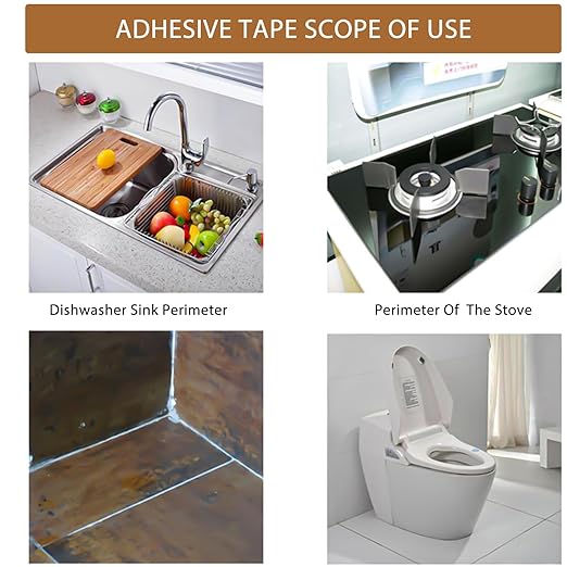 3 Rolls Sealing Caulk Tape Self Adhesive, Waterproof Caulking Tapes Sealant Strip for Bathroom Toilet Kitchen Countertop Black