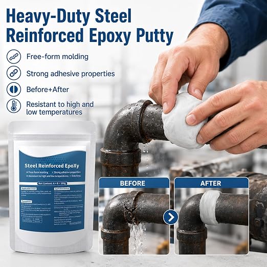 Steel Reinforced Epoxy Putty,Strong Clay Iron Adhesive,Waterproof 2-Part Repair Clay,High Strength Epoxy Clay,Multi-Purpose Filler Putty for Cracks Holes Pipes, Drillable Sandable Paintable (3PCS)