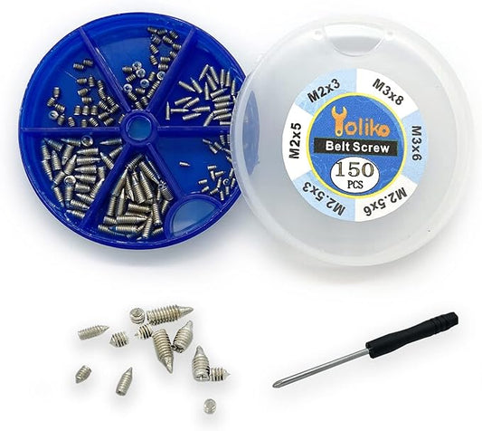 150 pcs Nickel Plated Tip Screws Pointed Cross Slot Leather Accessories 6 Sizes Belt Screws Include M2*3,M2*5,M2.5*3,M2.5*6,M3*6,M3*8 With 2mm Screwdriver for Belt Buckle Wallet Handbag Purse with Box