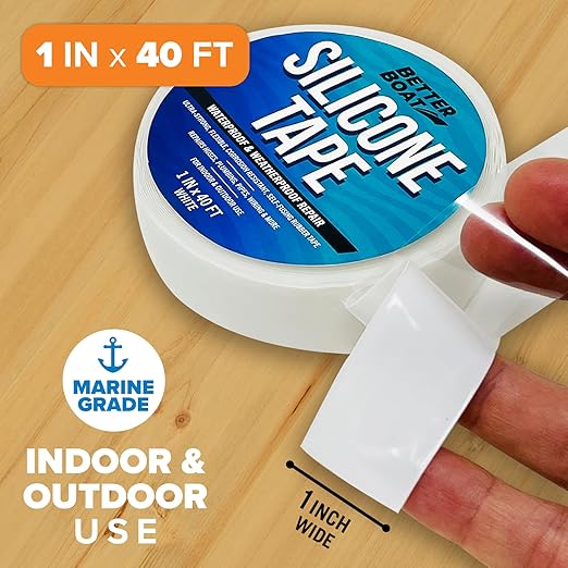 Better Boat Self Fusing Silicone Tape Waterproof White, Plumbing Tape for Leaks, Hose and Pipe Repair Tape, 1 in x 40 ft