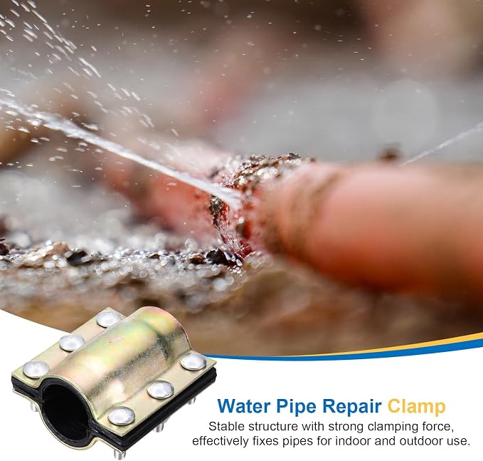 Water Pipe Repair Clamp, 4.72 Inch Length, 2 Inch ID Carbon Steel Leak Sealer Clamp, Leak Stoppers Pipe Repair Kit for 50mm OD PE PVC PPR Steel Iron Pipes