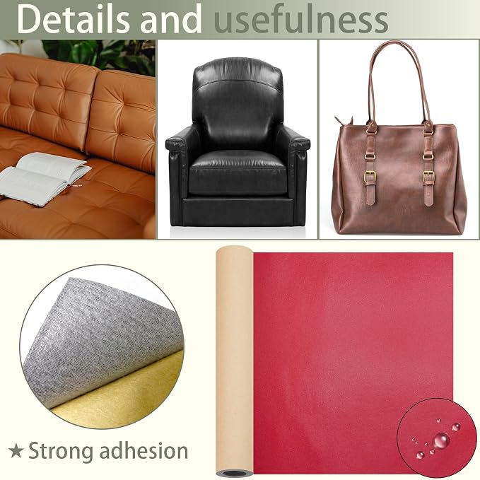 Self Adhesive Leather Repair Patch, 12×54 Inch Wine Red Leather Repair Kit Vinyl Repair Tape for Furniture, Sofa Leather Repair Patch Waterproof for Car Seat, Office Chair, Boat Cover 1 Roll
