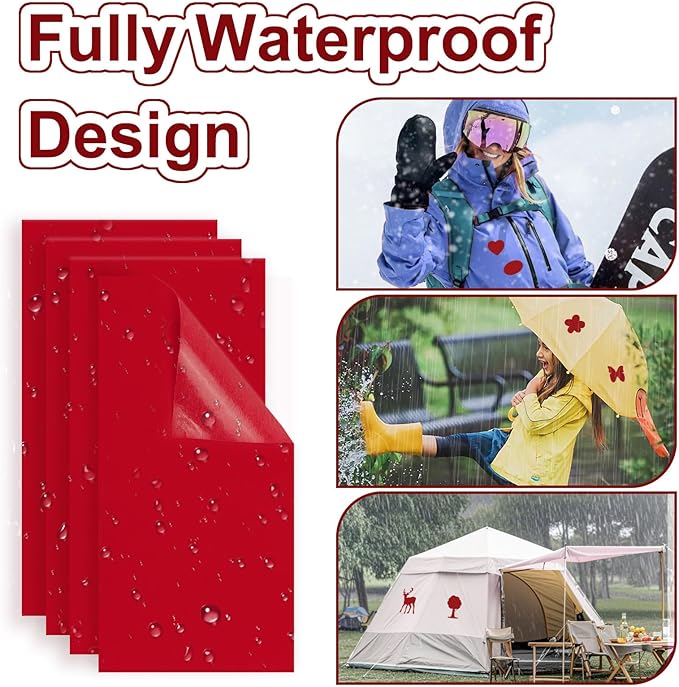 Self-Adhesive Nylon Patches Tent Repair Kit – Outdoor Gear Tenacious Repair Tape, Waterproof Fabric Patches for Clothes, Tent, Down Jacket, Backpack (8pcs, Red