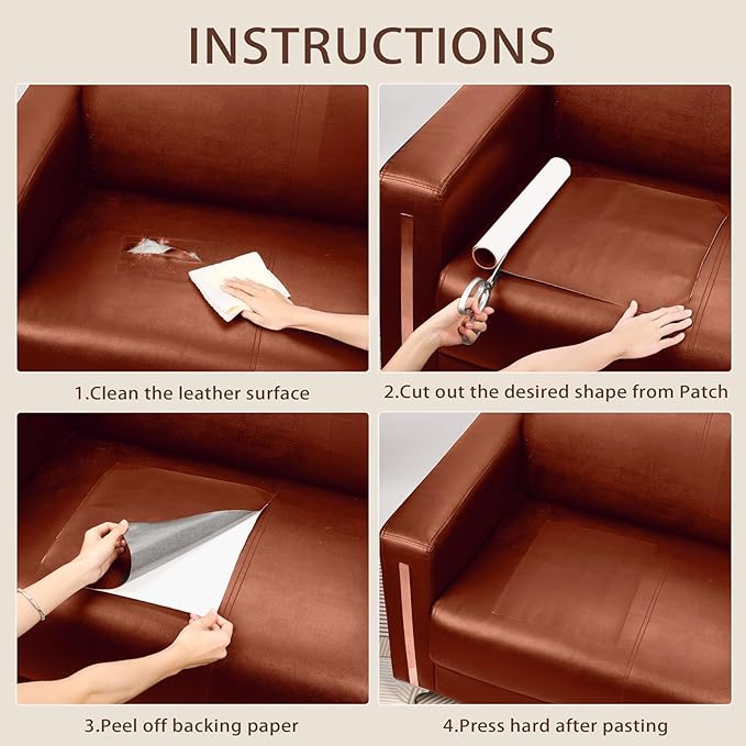 JDLUGH Sofa Leather Repair Patch Tape 15x60 Inch Large Self Adhesive Leather Sofa, Car Seat, Leather Furniture, Vinyl Repair Patch Kit (15x60 Inch, Brown 4.0 / Orange-Brown)