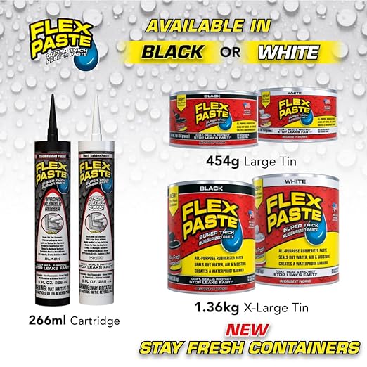 Flex Paste, Waterproof Paintable Putty, Spackle Sealant, Fill Gaps Cracks Holes - Block Out Water and Air - UV Resistant - Walls, Drywall, EPDM, Concrete, Roof, RV Repairs, Black, Half-Quart