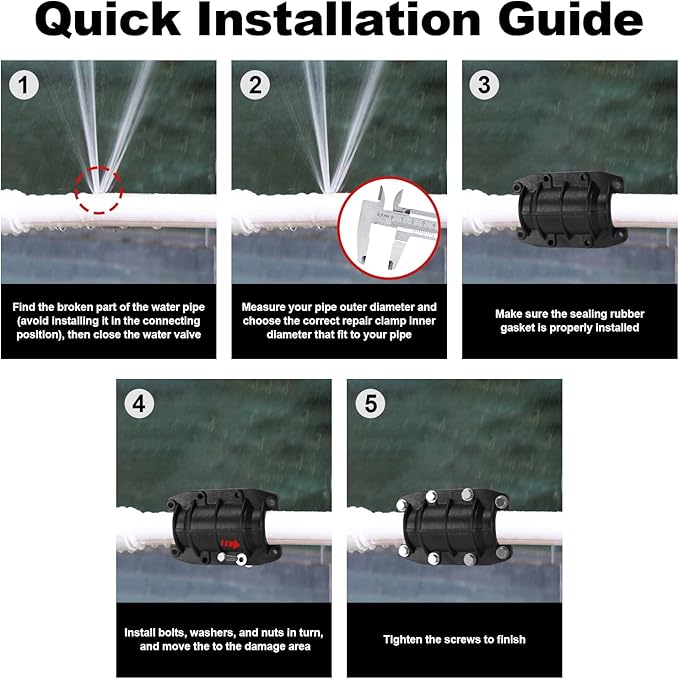 Pipe Repair Clamp 3/4 inch, Water Pipe Leak Repair Clamp, Pipe Repair Kit for Plastic and Metal Pipes, Leak Stopper with Anti-Impact, Suitable for Pipes 20MM OD