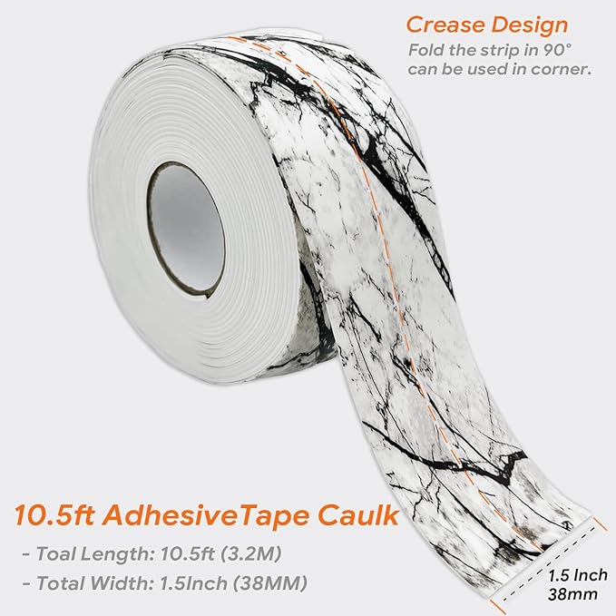 UIOCSSC Caulk Tape Strip, 1.5" x 10.5Ft Self Adhesive Bath & Kitchen Sealant Strip, PVC Waterproof Sealing Tape for Bathtub Toilet Bathroom Shower Kitchen Sink