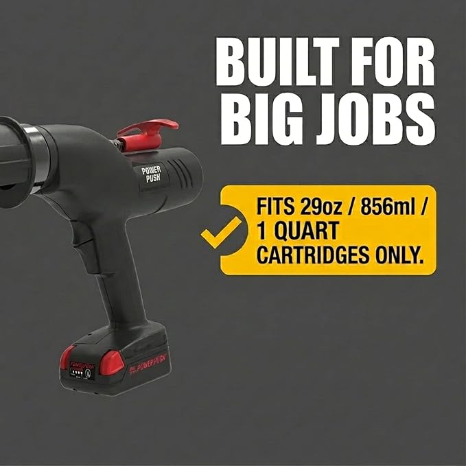 Heavy Duty Caulking Gun | 20V Cordless Caulk Gun | 29oz Cartridges 856m 1 Quart l | 900lbs Thurst | No Drip Professional Calking for Painters, DIYers, Automotive, Contractors