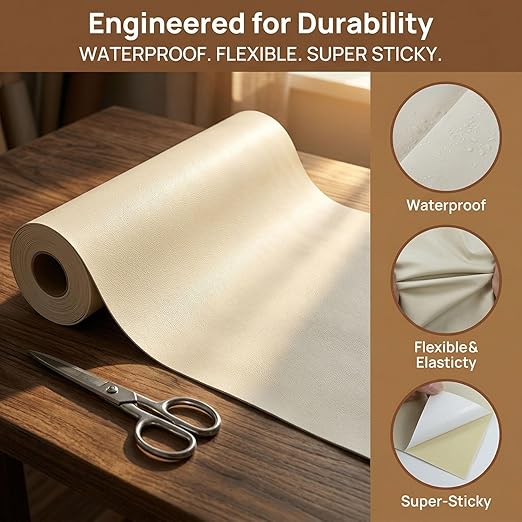 Leather Repair Patch, Leather Repair Tape, Repair Patch Self Adhesive Waterproof, Vinyl Repair Tape, for Couches, Car Seats, Chairs, Furniture (Beige, 24 x 54 Inch)