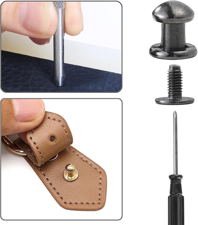 YORANYO 30 Sets 8MM Round Head Button Stud for Leather Chicago Screws Spikes and Stud Leather Rivets Screws Button Rivets for Repair and Decorate Clothing Shoes Belts Bags Dog Collars (Gunmetal)