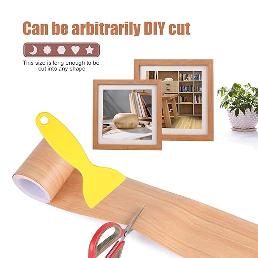 4" X33' Size Realistic Wood Grain Repair Tape, Self Adhesive Wood Grain Repair Patch for Tables, Chairs, Doors, Windows, Floors, Furniture Renovation, Handicraft DIY. & Plastic Scraper. Natural Oak