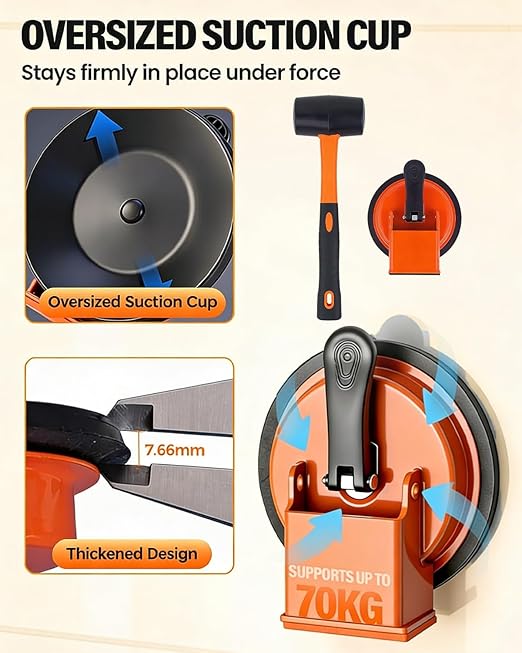 Floor Gap Fixer Tool, Laminate Flooring Tools, Plank Grabber Floor Fix, Heavy Duty Suction Cup Gap Repair Tool Vinyl Lvp Hardwood Repair Kit Professional Setter & Countertop Leveling(with Hammer)