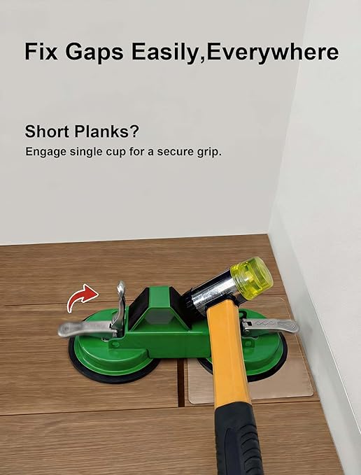 PlayMoon Floor Gap Fixer Tool, Heavy Duty Dual Suction Cup Floor Gap Repair Tool with Metal Levers for Laminate Flooring Engineered Hardwood and Vinyl Plank (Green)