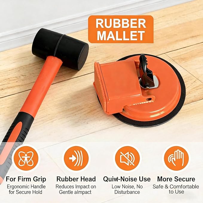 Floor Gap Fixer Tool with Rubber Mallet & 5 Reusable Sticky Pads, Enhanced Suction Cup for Laminate, Vinyl & Hardwood Floor Repair