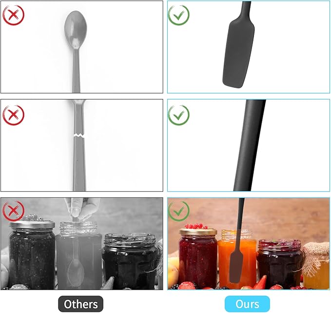 3 Pcs Small Spatulas Set Silicone Jar Spatulas with Long Handle Heat Resistant Non-Stick Mini Spatulas Jam Spreader Scraper Narrow Rubber Spatula for Baking and Cake Icing Kitchen Use 11 Inches