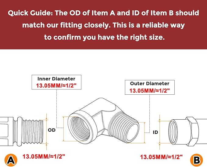 Pack of 2, 90 Degree 1/4 in FNPT to 1/4 in MNPT Solid Brass Barstock Street Elbow, Forged Pipe Fittings for Pipe Leak Repair, Bathroom Remodeling, Air Compression, Refrigeration
