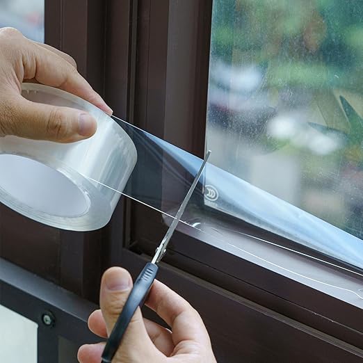 Transparent Window Weather Sealing Tape，Weather Stripping Residue-Free Clear Window Insulation Caulk Tape for Doors Windows and Shower Glass Gaps Bathroom，Weather Stripping Door Seal(2IN x 16.4FT)