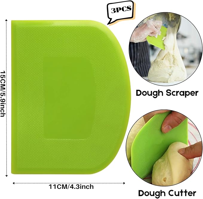 SURDOCA Dough Scraper Bench Scraper - 3P 5.9x4.3" Plastic Flexible Bowl Scraper, Sharp Edge & Angles Cake Scraper. Non-Slip Bakeware Decorating Tools Sculpting & Modeling Tools - White+Blue+White
