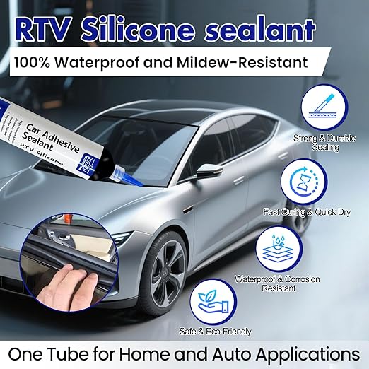 Silicone Sealant RTV 100% Silicone Waterproof Sealant – All-Purpose Caulk for Car, Kitchen, Window, Bathroom, Door – High Strength, Anti-Shrink & Crack (Clear, 30g/1oz)