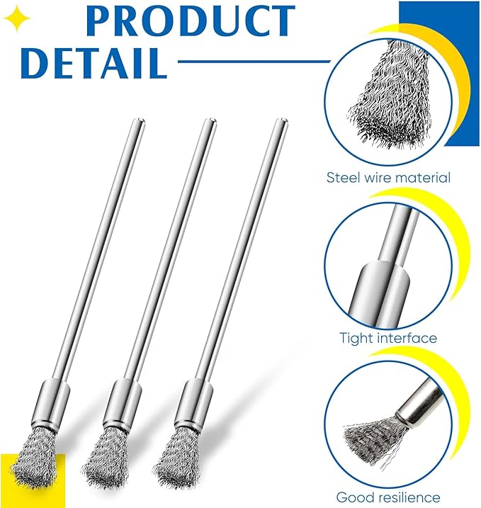 Lounsweer 10 Pcs Wire Brush Extended Cleaning End Brushes Pen Wire Scrub 3 mm Mandrel Rust Paint Removal Bits Polishing Rotary Tool Accessories, 6 mm End Scrub(Stainless Steel)