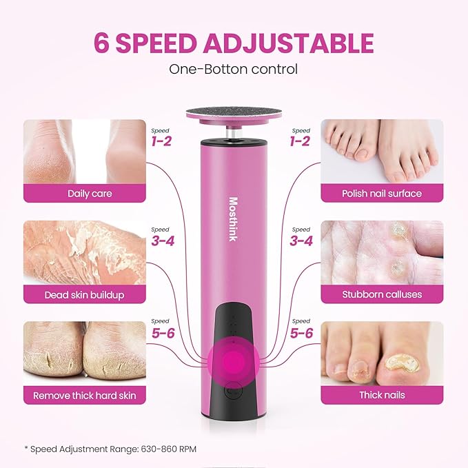 Electric Foot Callus Remover, 2 in 1 | 6 Speed Adjustable Foot File Nail Grinder with Sandpaper Disks, Professional Sander Pedicure Tool for Feet Dead Skin, Self Care Gifts for Women Mom Lover Friends
