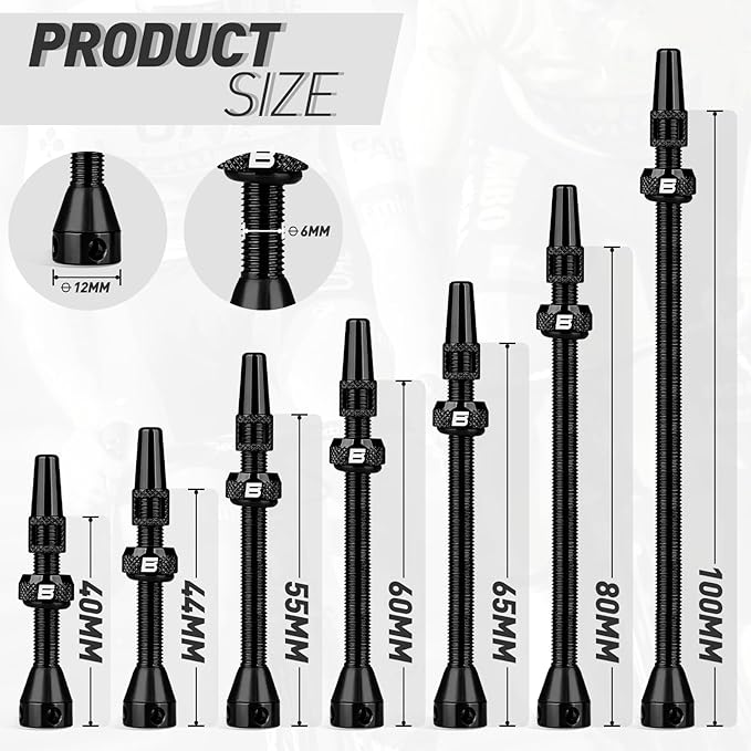 BWSHLF Tubeless Presta Valve Stem 40/44/55/60/65/70/80/100 mm, Super Light Alloy Presta Valve Stem Kit with Valve Core Remover Tool and Valve Stem Caps - Multiple Color and Size Options(Pair)