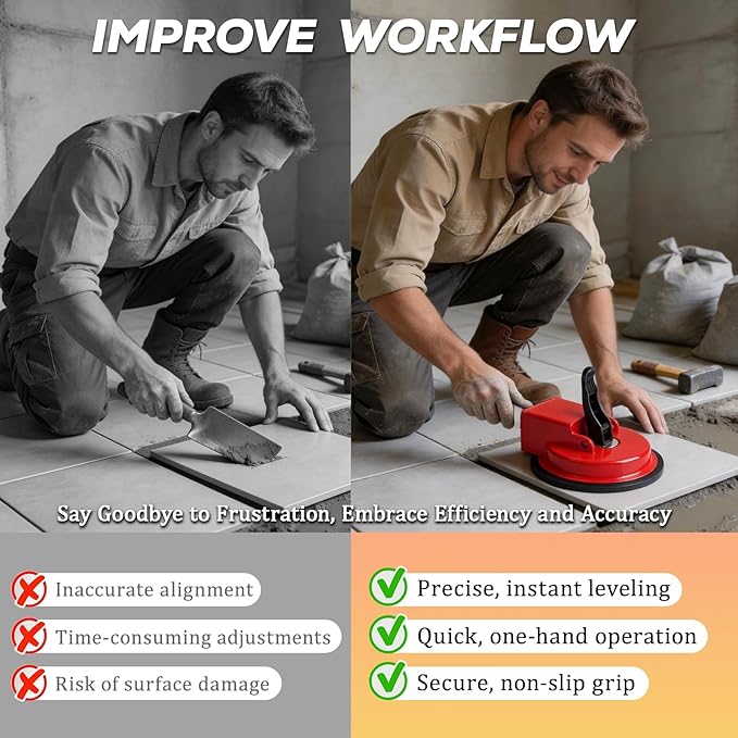 Floor Gap Fixer Tool, Upgraded Heavy Duty Floor Gap Fixer Suction Cup Tool, Made of Iron & Adjustable Height Setter, for Wood, Laminate, Tile, Vinyl Floor Gap Repair Tools (Red)