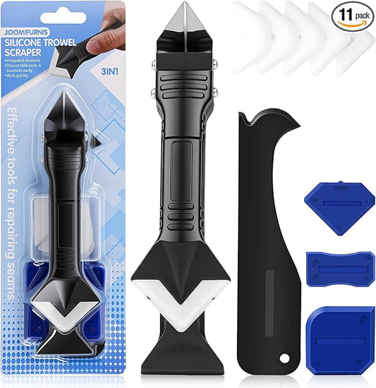 Silicone Caulking Tool Kit 3 in 1, Glass Glue Angle Scraper, Stainless Steelhead Caulk Remover and Sealant Scraper, for Kitchen Bathroom Window and Frames Sealant Seals