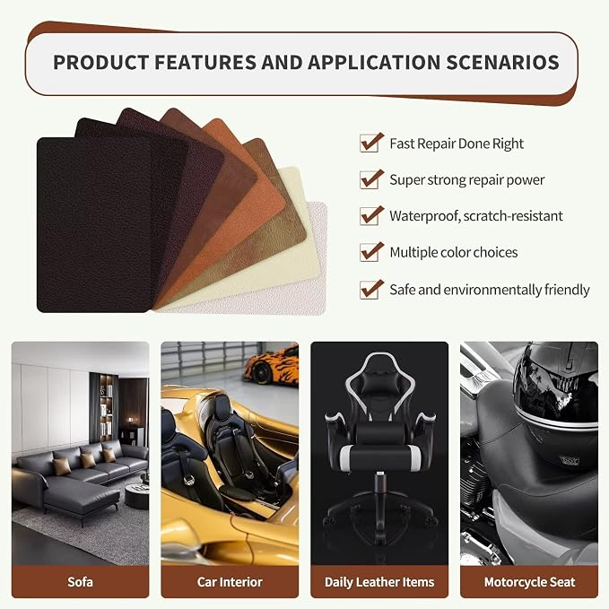ONine Leather Repair Patch，Self-Adhesive Couch Patch，Available Anti Scratch Leather 5”X7.9”(12.7cm x 20cm) Peel and Stick for Sofas, Car Seats Hand Bags Jackets(Pearl White)