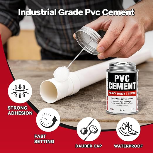 VERSAF PVC Cement, Heavy Duty Fast-Setting Solvent Weld Glue for PVC Pipe, Plumbing, Irrigation & Vinyl Repair, Waterproof Clear Finish, 4 fl oz