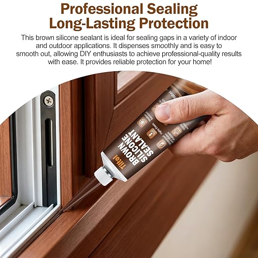 Brown Silicone Caulk Sealant - Caulk for Filling and Repairing Gaps in Wooden Floors, Tile Joints, and Door and Window Frames