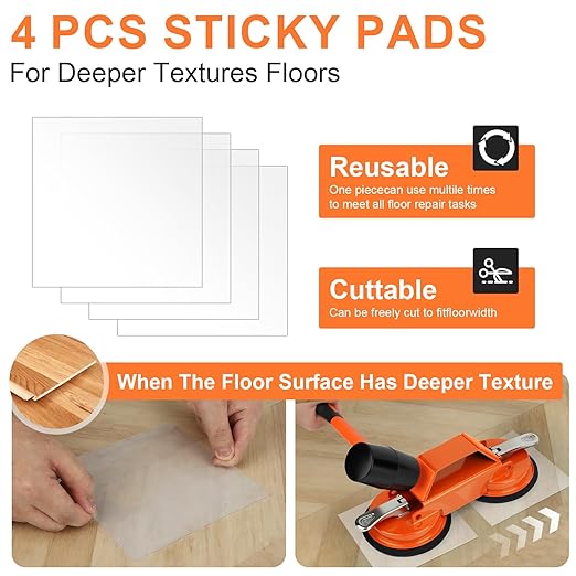 Heavy Duty Floor Gap Fixer Tool, 45° Striking Surface Floor Gap Repair Tool with Dual Suction Cup/Rubber Mallet Hammer/Anti-Slip Stickers/Cushion Pads/Gloves for Hardwood Tile and Stone Baseboard