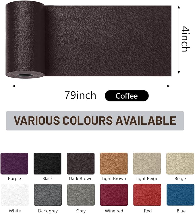 BOUYEER Leather Repair Patch Tape Kit,Self Adhesive Leather Repair for Sofa，Car Seat,Office Chair,Furniture,Jacket,Waterproof Strong Adhesive Vinyl Repair Kit. 4 in x 79 in,Coffee