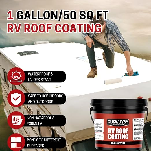 RV Roof Sealant 1 Gallon, RV Roof Coating Quick Drying Solar Reflective, Leak Repair Liquid Flexible Membrane Waterproof Paint for Camper & Travel Trailers(White)