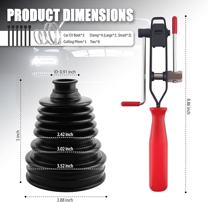 2PCS Thick Silicone Car CV Boot Repair Kit with CV Boot Clamp Tool for 2.42"/3.02"/3.52" Calibers,Cuttable CVs Axle Boots Repair Kit for Dust Protection,Upgraded CVs Joint Boots Kits