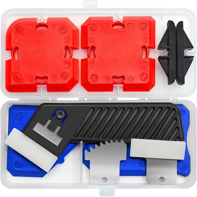 11pcs Silicone Profiling Professional Caulking Tool Kit with Sealant Finishing Tools and Caulk Removal Tools Easy Silicone Caulking with Guides with Storage Box Fill Removal Tool